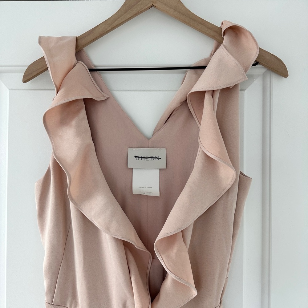 BHLDN Anthropologie Nude Pink Tansy Satin Charmeuse Ruffle Maxi Dress - Picture 3 of 10